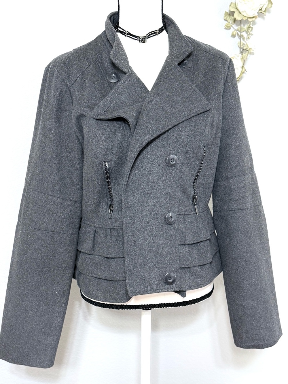 Yoki Gray Double-Breasted Pea Coat